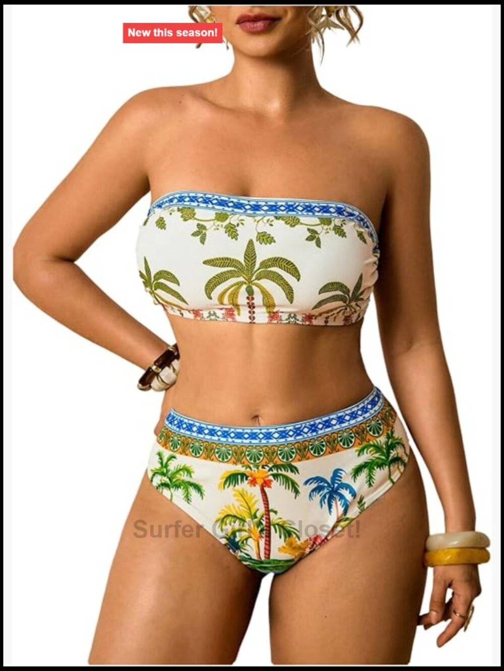 Plus Size Strapless Bandeau Bikini Set High Waisted Bathing Suit